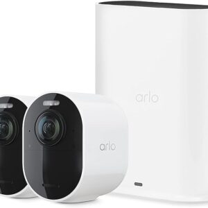 Arlo Ultra 2 Spotlight Camera 4K HDR (2 Cameras, SmartHub Included & Required) | Wireless Home Security Camera | Color Night Vision, Motion Sensor, 180º View, 2-Way Audio, White